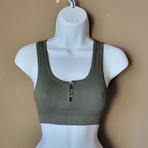 Urban Outfitters Ribbed Buttoned Dark Green Cropped Top Tank Top Size Small